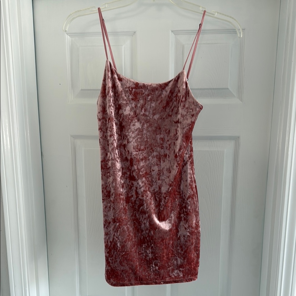 Crushed velvet pink mini dress